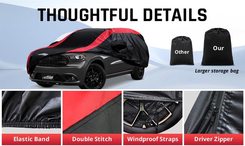 AltoCover Car Cover Custom Fit Dodge Durango 2004-2025, SUV Cover Waterproof All Weather with Red Strip Design for Rain, Sun, Snow, Dust Protection - Image 5